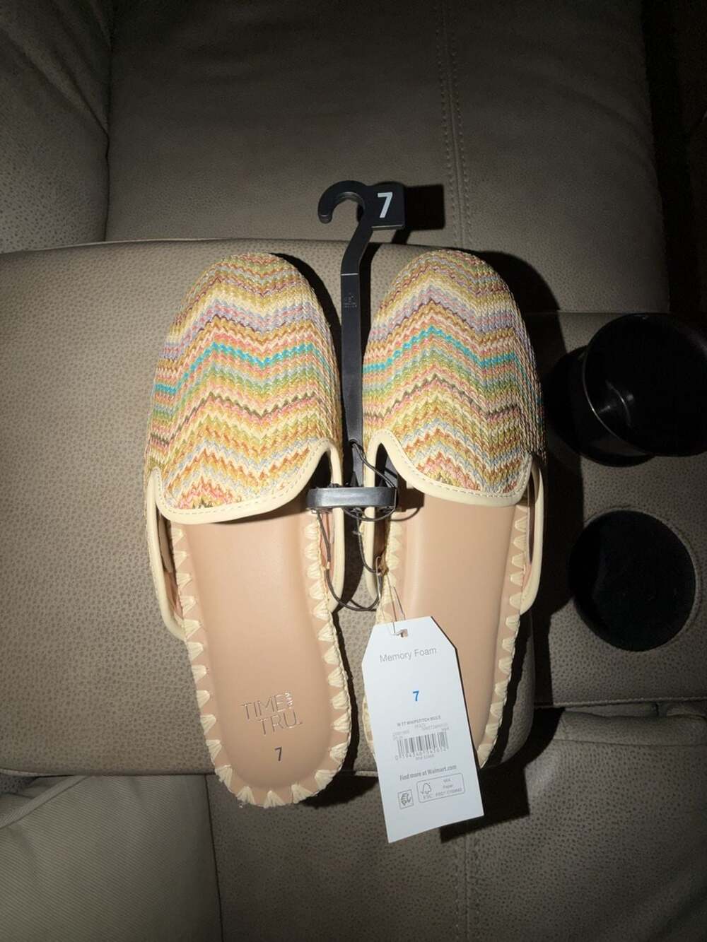 Time and Tru Women's Whipstitch Raffia Mules Size 7